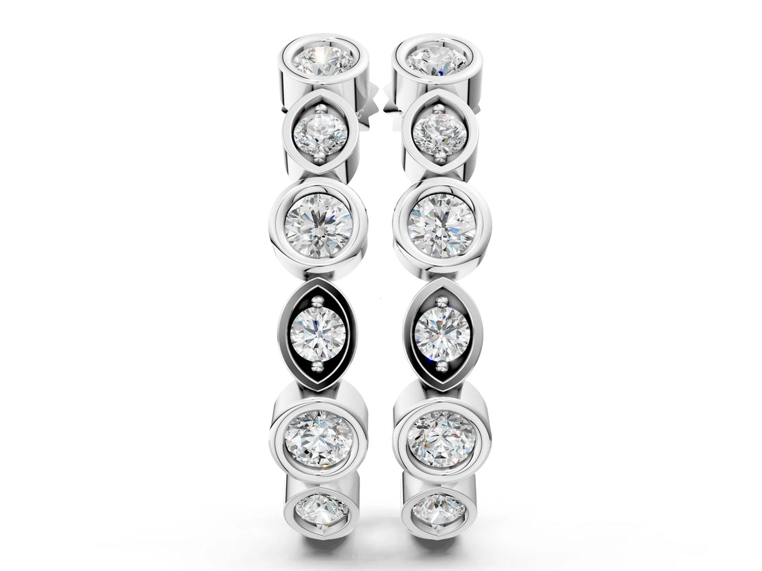 White gold Bezel-Set Round and Marquise Diamond Hoop Earrings_20