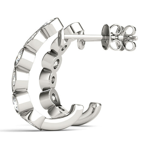 White gold Bezel-Set Round and Marquise Diamond Hoop Earrings