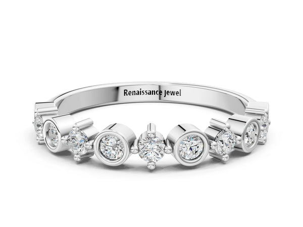 Silver Bezel and Prong Set Round Diamond Half Eternity Band