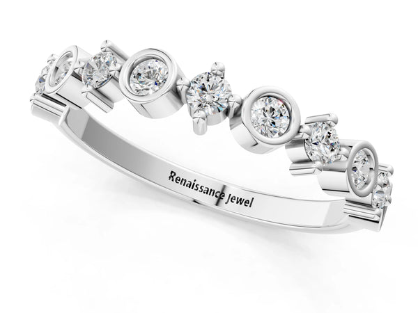 White gold Bezel and Prong Set Round Diamond Half Eternity Band