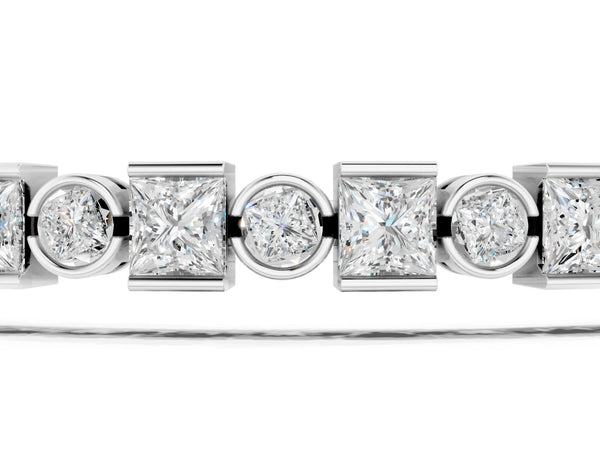 Silver Bezel and Prong Set Round and Princess Cut Diamond Tennis Bracelet