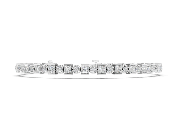 White gold Bezel and Prong Set Round and Princess Cut Diamond Tennis Bracelet