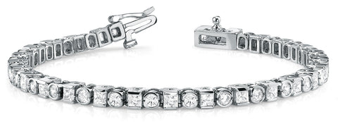 White gold Bezel and Prong Set Round and Princess Cut Diamond Tennis Bracelet