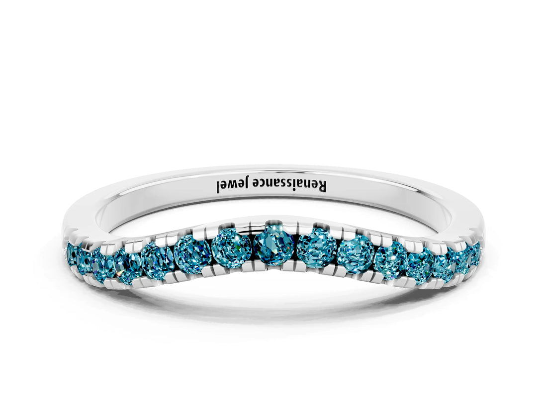 White gold Blue Topaz Pavé Curved Wedding Band_6