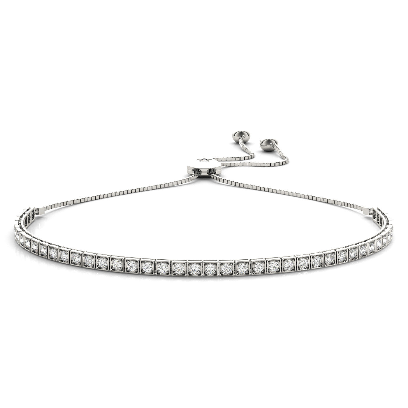 White gold Box-Set Round Diamond Adjustable Tennis Bracelet