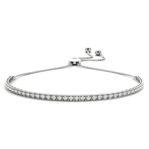 White gold Box-Set Round Diamond Adjustable Tennis Bracelet