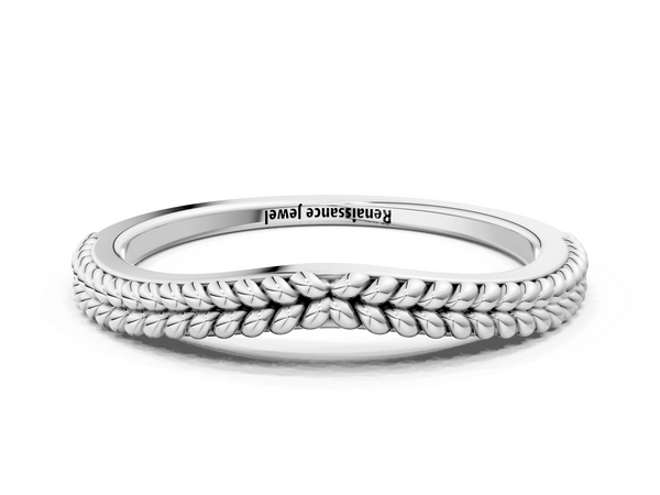 Platinum Braided Milgrain White Gold Contour Band