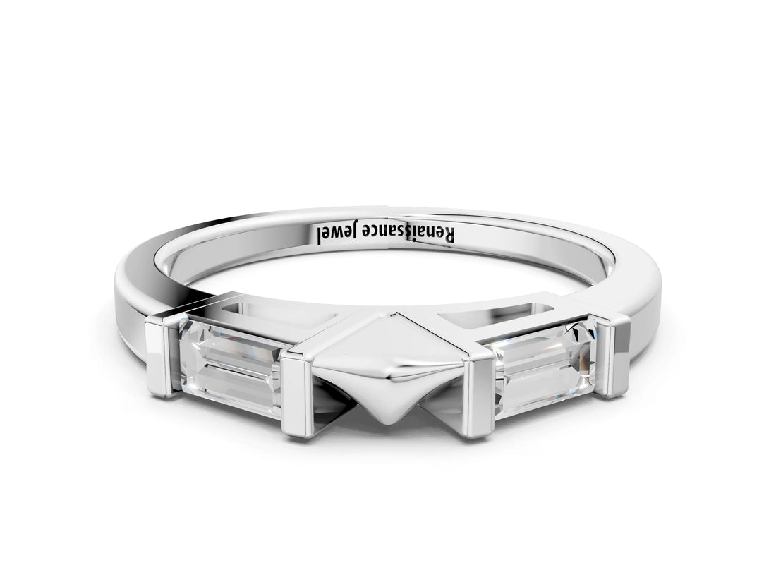 White gold Channel Set Baguette Diamond Flat Band with Bar Prong Setting_12