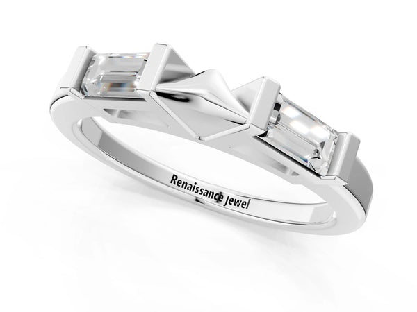 Platinum Channel Set Baguette Diamond Flat Band with Bar Prong Setting
