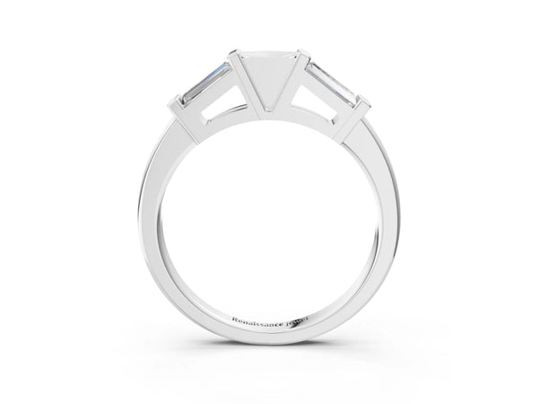 Platinum Channel Set Baguette Diamond Flat Band with Bar Prong Setting