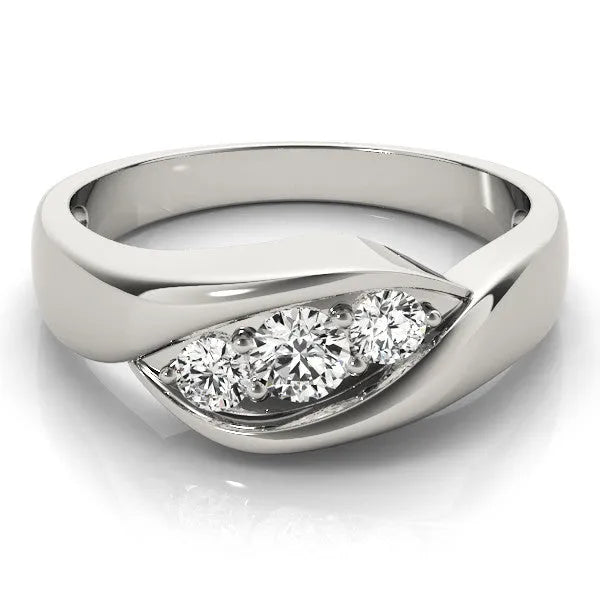 White gold Channel Set Emerald Diamond Crossover Band