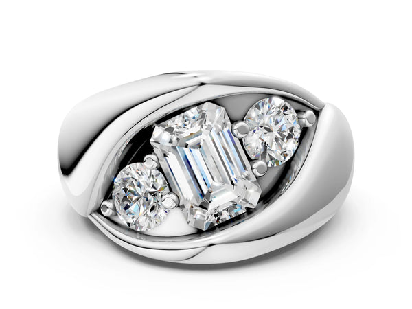 White gold Channel Set Emerald Diamond Crossover Band