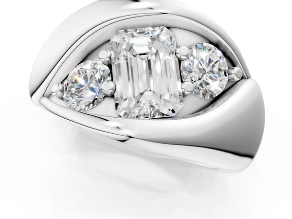 White gold Channel Set Emerald Diamond Crossover Band