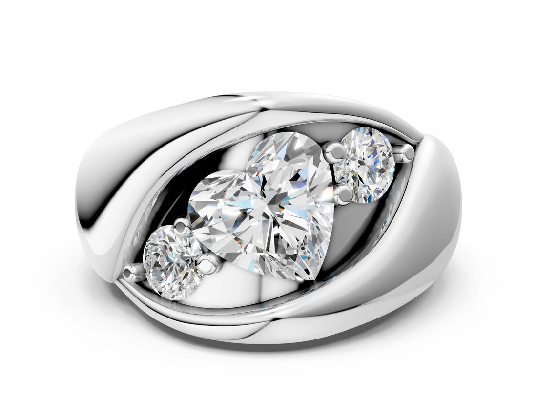 White gold Channel Set Heart Diamond Crossover Band_6