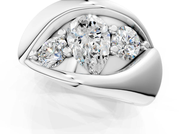 White Gold Pear-Shaped Three Stone Bypass Engagement Ring Setting with Crossover Band