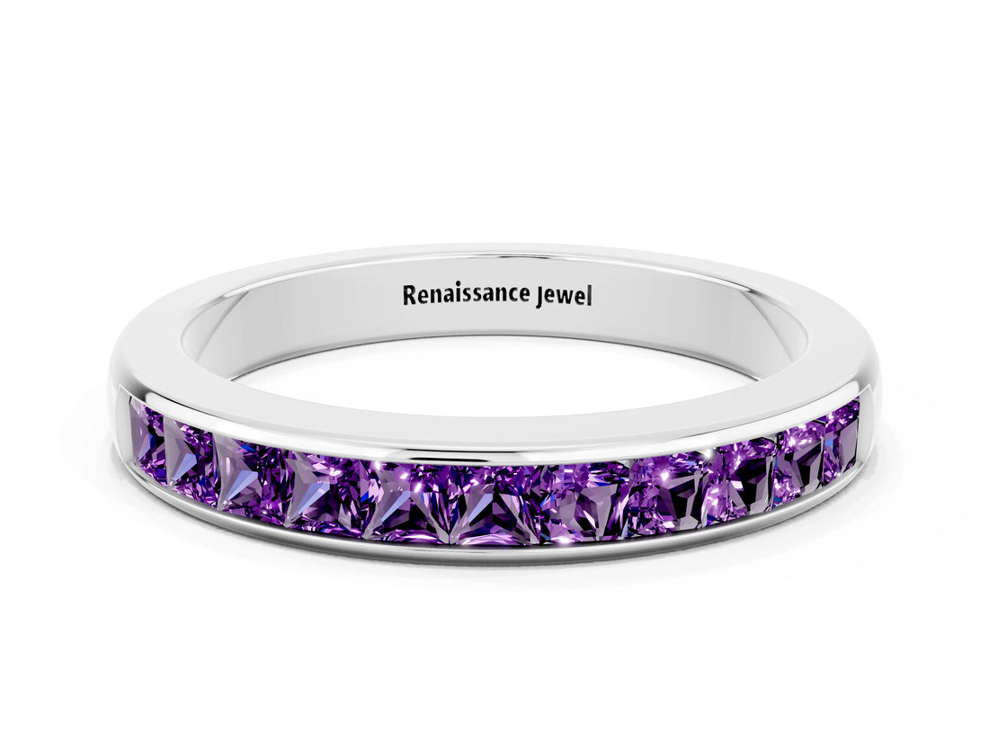 White gold Channel Set Princess Cut Amethyst Eternity Band_6