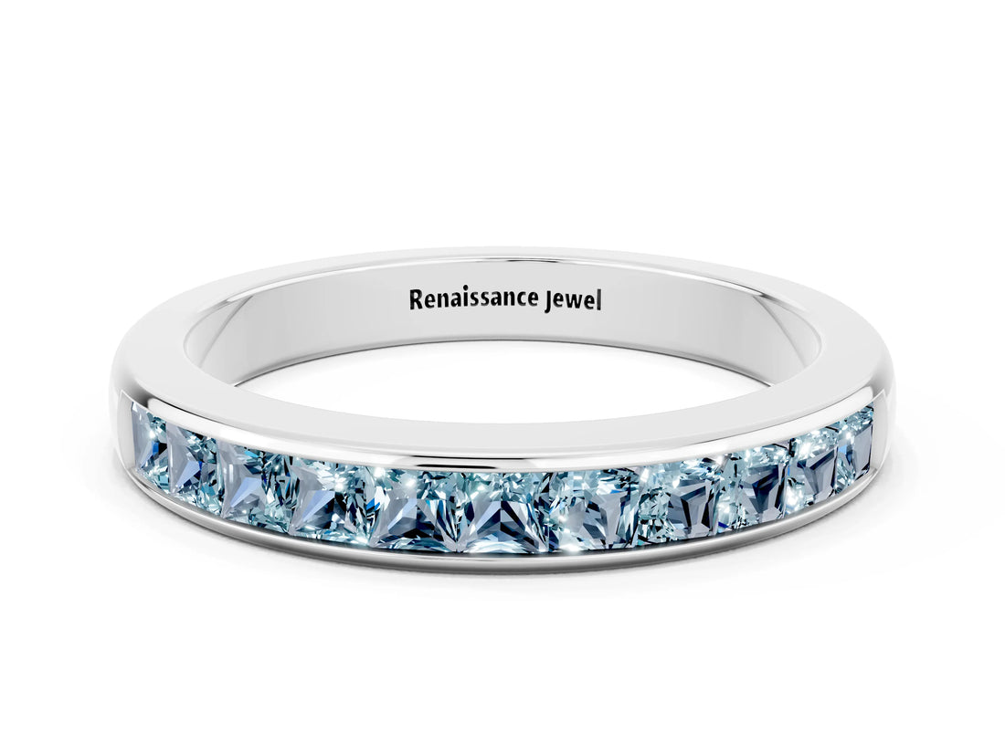 White gold Channel Set Princess Cut Aquamarine Eternity Band_6