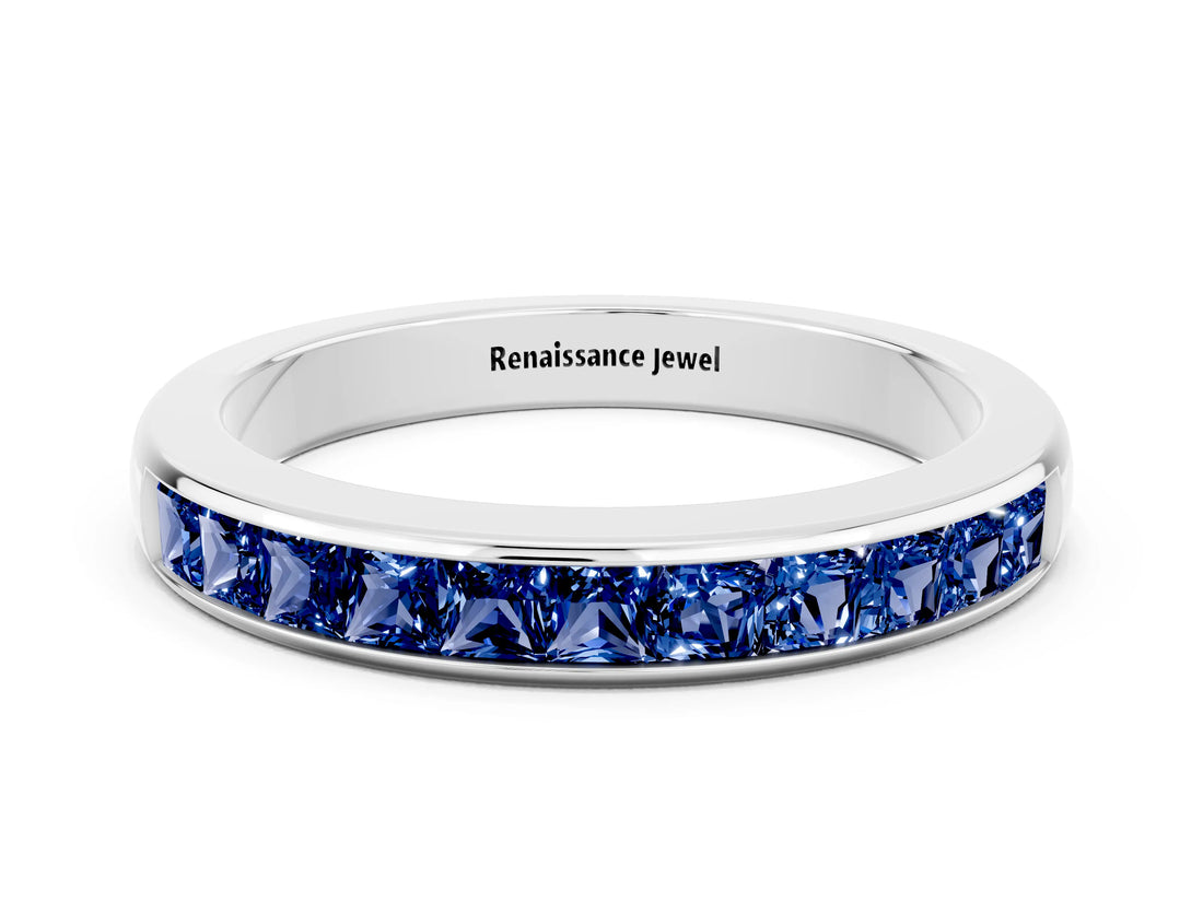 White gold Channel Set Princess Cut Blue Sapphire Eternity Band_6