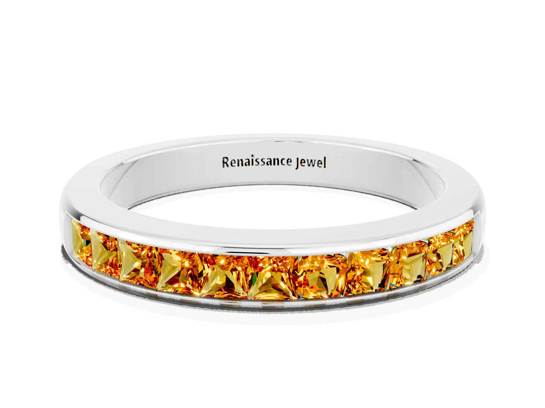 White gold Channel Set Princess Cut Citrine Eternity Band_6