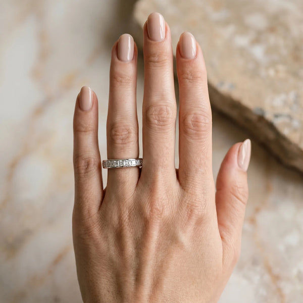 Silver Channel Set Princess Cut Diamond Eternity Band