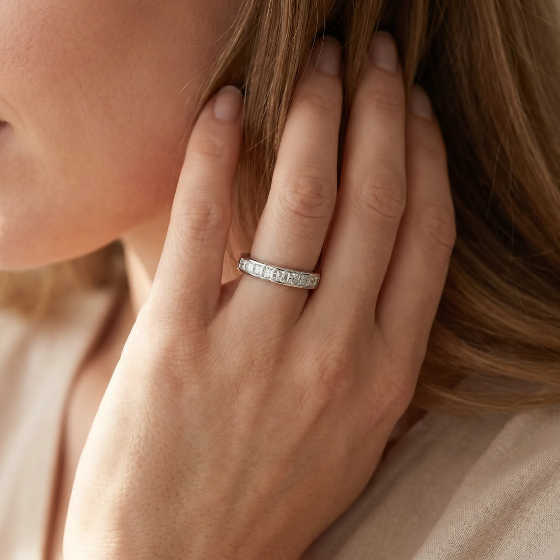 White gold Channel Set Princess Cut Diamond Eternity Band_124