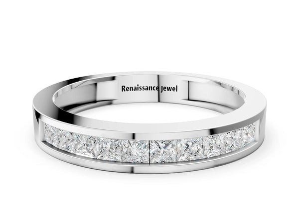 White gold Channel Set Princess Cut Diamond Eternity Band