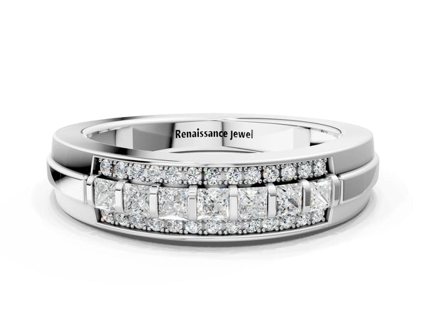 Silver Channel-Set Princess Cut Diamond Pavé Band