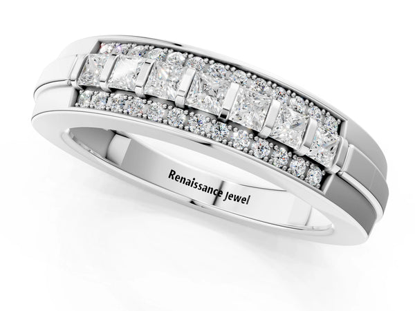 Platinum Channel-Set Princess Cut Diamond Pavé Band