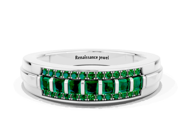 Platinum Channel-Set Princess Cut Diamond Pavé Band