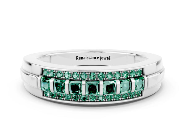 Platinum Channel-Set Princess Cut Diamond Pavé Band