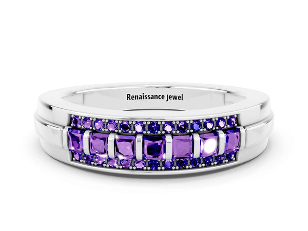 Silver Channel-Set Princess Cut Diamond Pavé Band