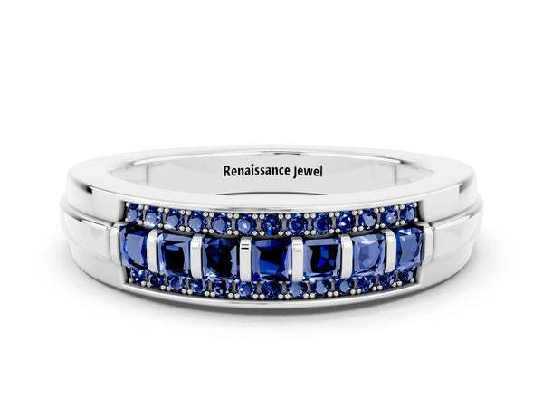 Silver Channel-Set Princess Cut Diamond Pavé Band