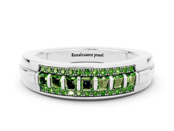 Platinum Channel-Set Princess Cut Diamond Pavé Band