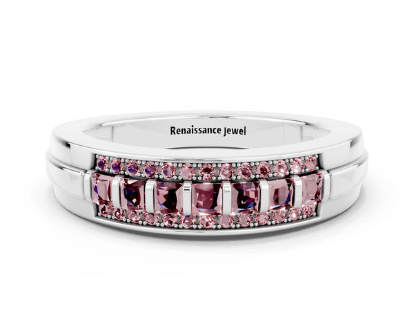 Platinum Channel-Set Princess Cut Diamond Pavé Band