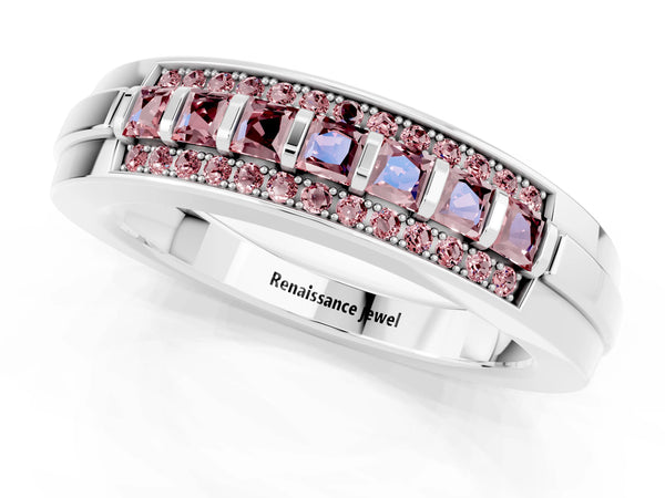Silver Channel-Set Princess Cut Diamond Pavé Band