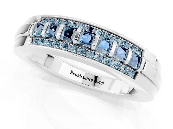 Platinum Channel-Set Princess Cut Diamond Pavé Band