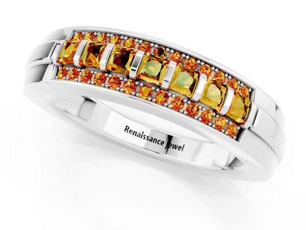 Silver Channel-Set Princess Cut Diamond Pavé Band