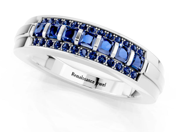 Silver Channel-Set Princess Cut Diamond Pavé Band