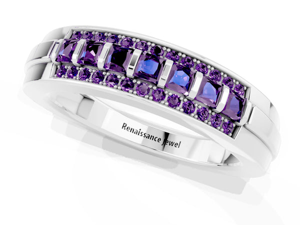 Platinum Channel-Set Princess Cut Diamond Pavé Band