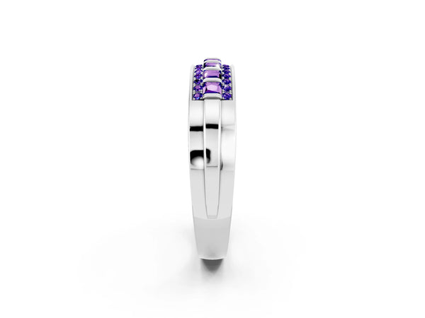 Silver Channel-Set Princess Cut Diamond Pavé Band