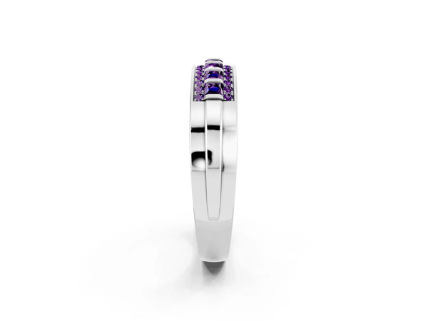 Silver Channel-Set Princess Cut Diamond Pavé Band