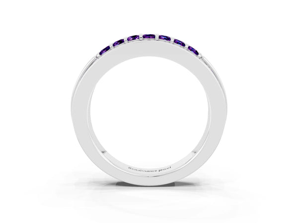 Silver Channel-Set Princess Cut Diamond Pavé Band