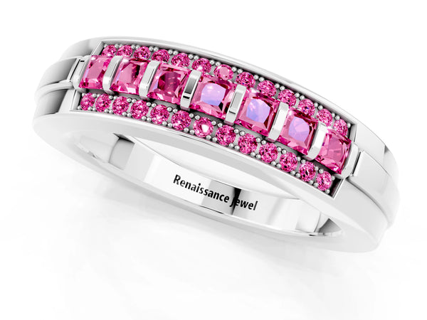 Silver Channel-Set Princess Cut Diamond Pavé Band