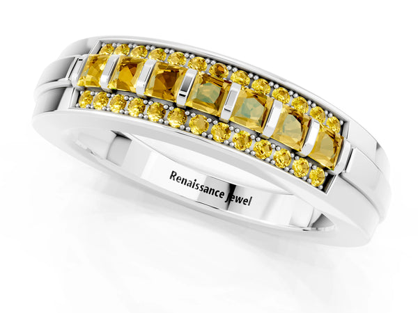 Silver Channel-Set Princess Cut Diamond Pavé Band