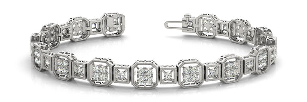 White gold Channel Set Princess Cut Diamond Tennis Bracelet with Milgrain Detailing