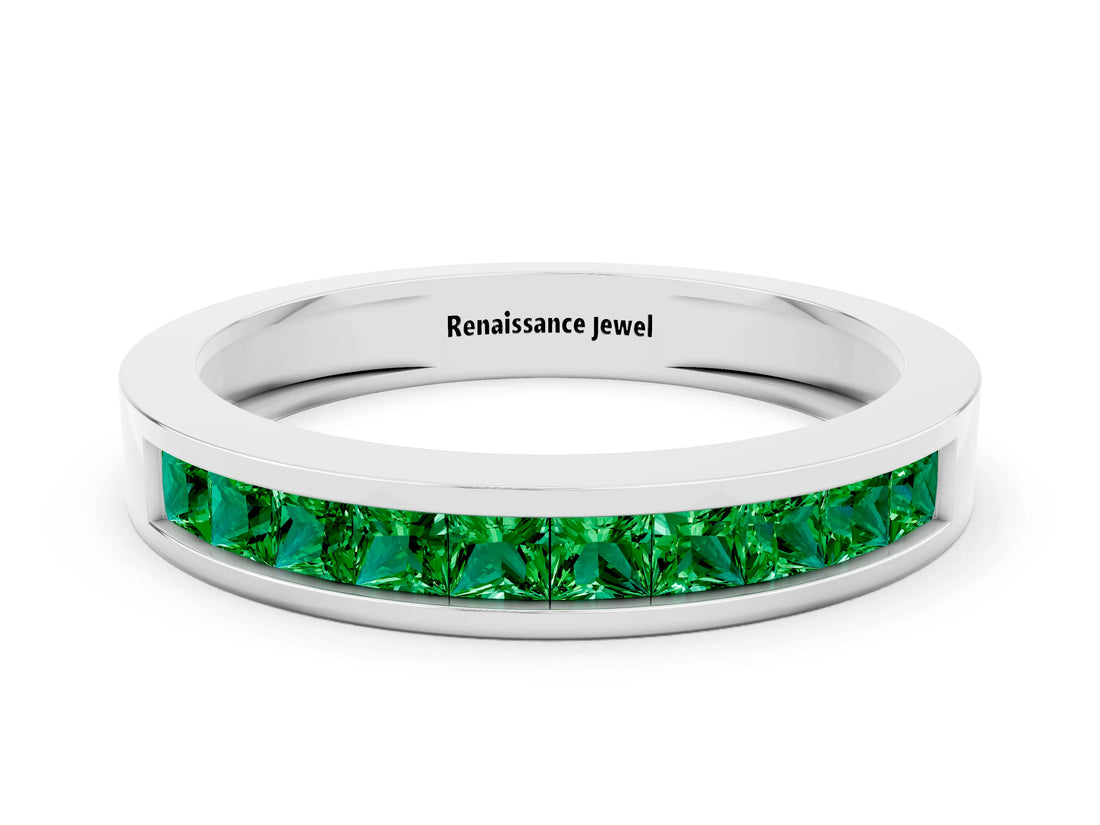 White gold Channel Set Princess Cut Emerald Eternity Band_36