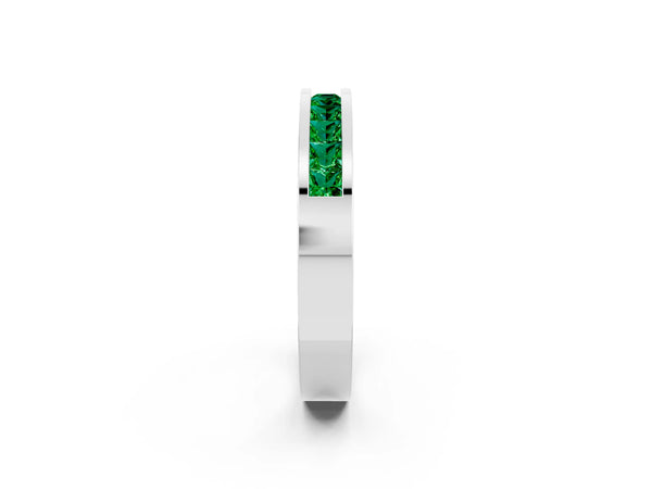 White Gold Princess Cut Lab-Grown Emerald Channel Set Wedding Band with Flat Rails