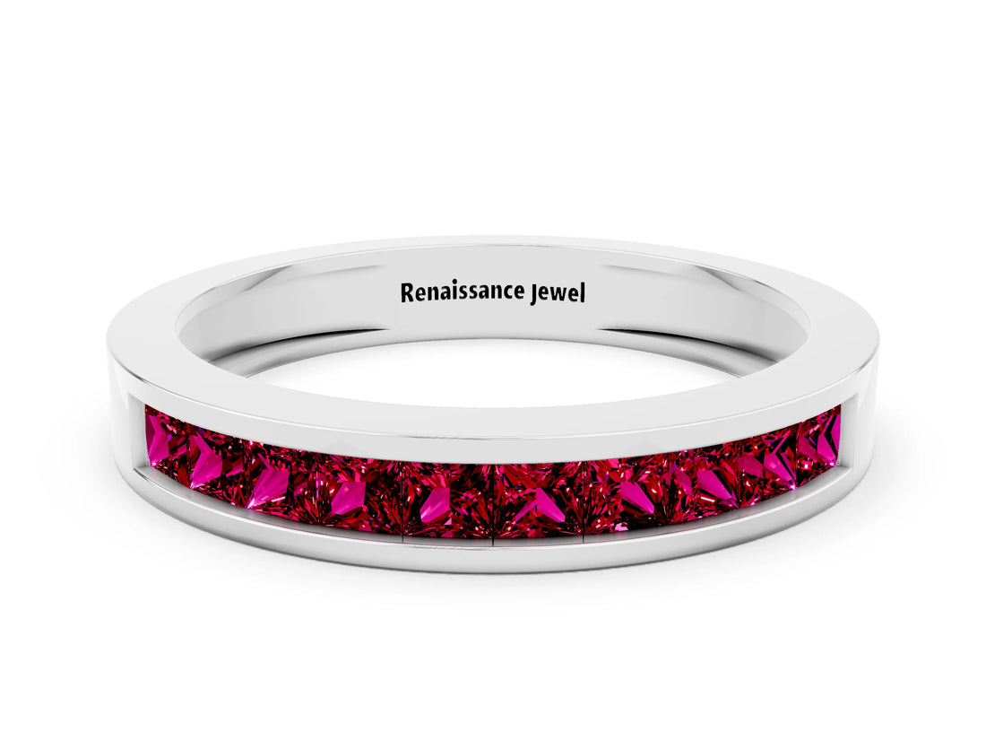 White gold Channel Set Princess Cut Garnet Eternity Band_24