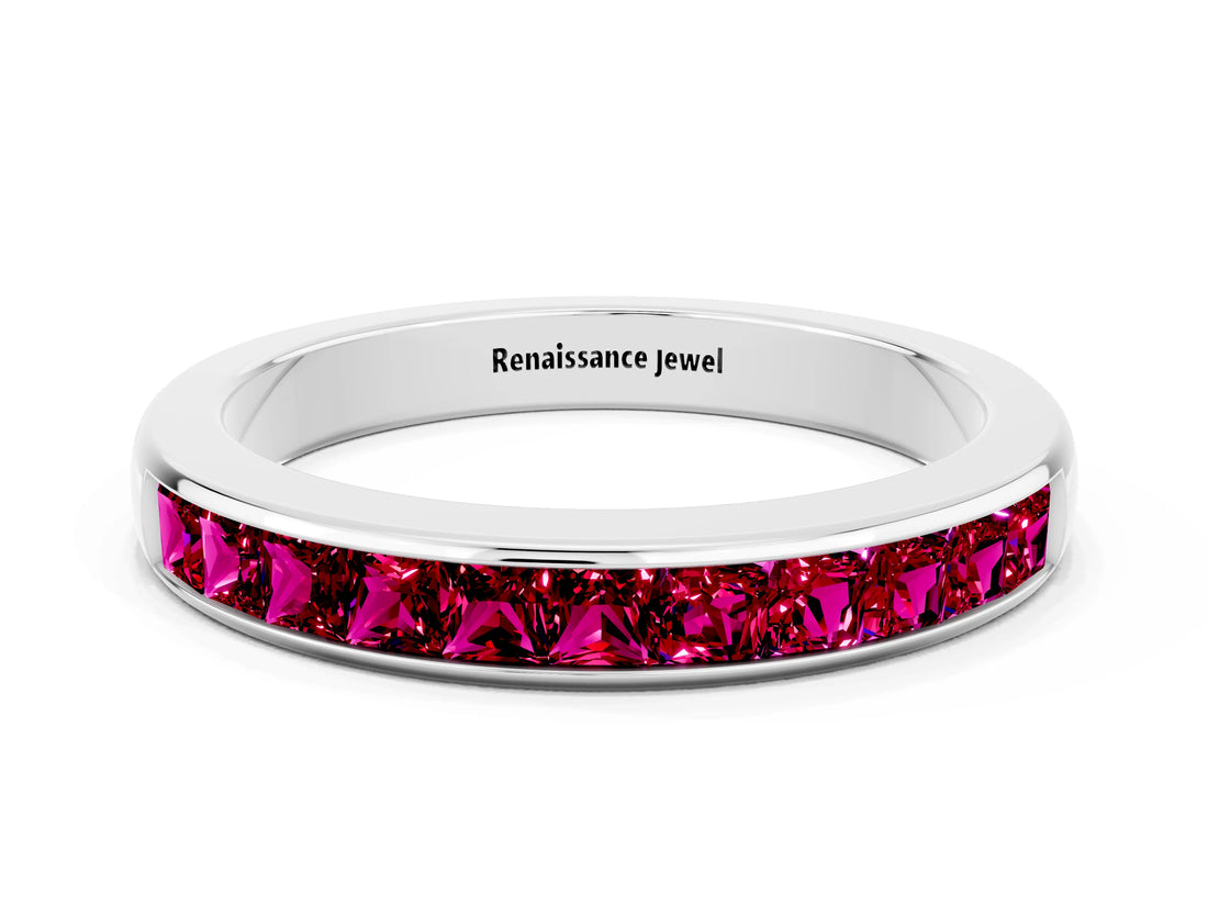 White gold Channel Set Princess Cut Garnet Eternity Band_6