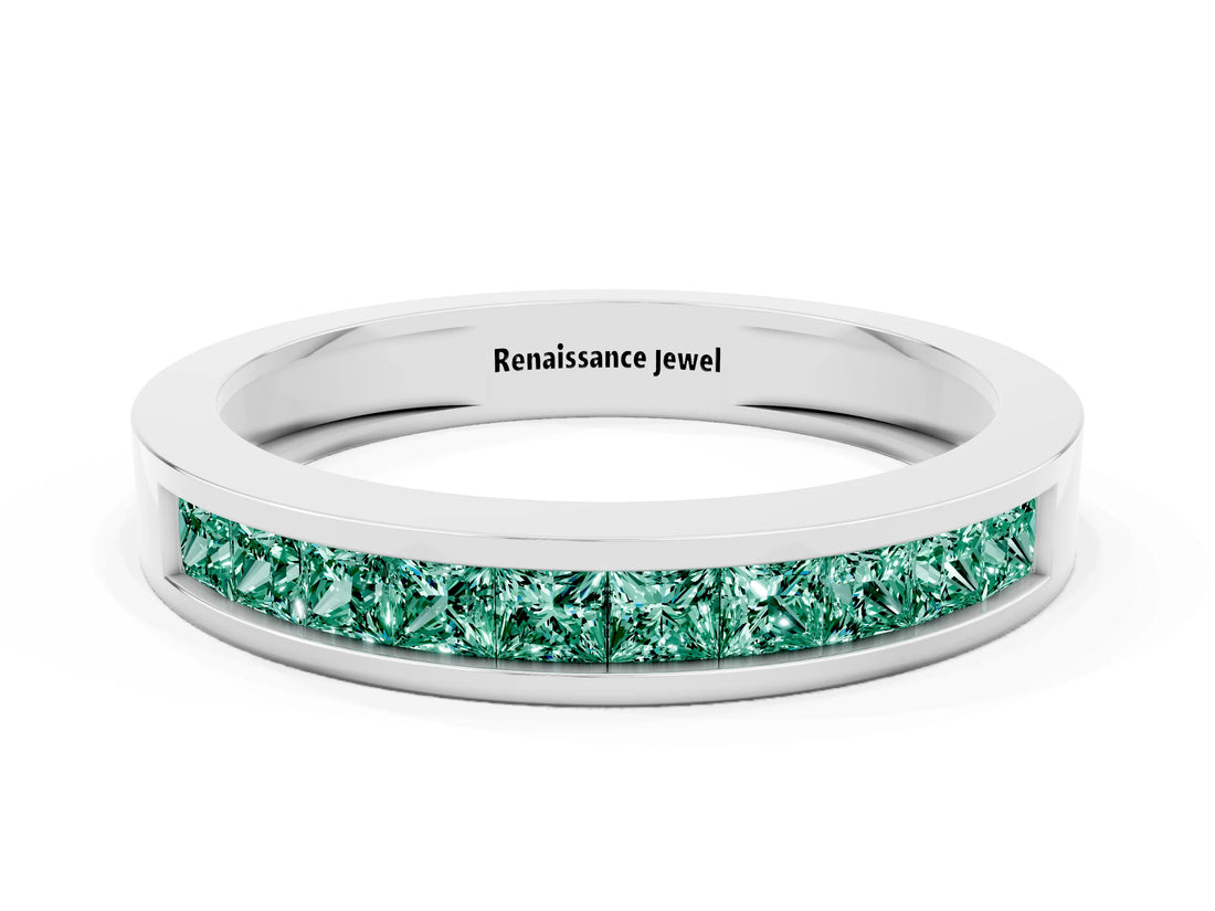 White gold Channel Set Princess Cut Green Sapphire Eternity Band_36